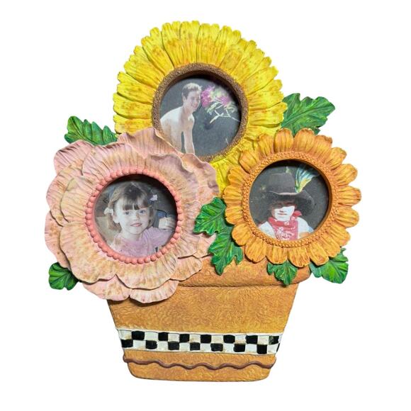 RUSS Sunflower Checkered Picture Frame Resin Flower Pot Garden Decor Vintage‎ - Picture 1 of 7